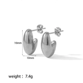 Polished silver stainless steel thick C-shaped oval stud earrings weighing 7.4g - 18K Gold / Silver (TE6280-S)
