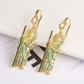 Gold-plated religious drop earrings with micro-inlaid colorful cubic zirconia stones - Stud Earrings-3