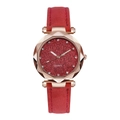 Orologio al quarzo donna con quadrante glitter rosso, strass e cinturino in pelle - Rosso