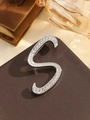 Elegant silver letter S brooch with sparkling rhinestones on brown leather background - Silver Letter S