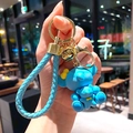 Cute blue resin bear keychain featuring a woven strap and a small golden bell. - Single Piece / Elephant