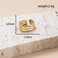 Minimalistischer goldener dreilagiger offener Edelstahlring mit 0,85 cm Breite - Dreischichtige Linien / MN460-Gold