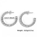 Geometric C-shape S925 sterling silver earrings with square-cut cubic zirconia, 3cm size - 3CM Large Pave Hoops