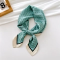 Mint green square silk scarf with geometric chain pattern and cream white border - Lake Green Ring