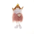 Pink plush angel doll pendant No. 12 with gold crown and wings, size 19cm by 9cm - Pink Crown Angel-Holding Heart (12)