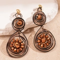 Retro-Ohrringe mit Glasperlen und Edelstahlnadel im geometrischen Blumendesign für Damen - Kaffee (Edelstahlstift)