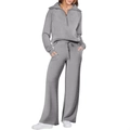 Completo sportivo grigio da donna con felpa a mezza zip e pantaloni larghi a vita alta - Taglia S / Top E Pantaloni / Grigio