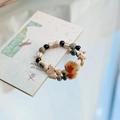 Ceramic beaded bracelet featuring amber rose pendant and butterfly charms on mirrors - Tea Face Style (938J茶颜)