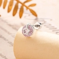 Silver hollow star cartilage stud earring with a round pink zircon inlay detail - Light Pink (A425-2#)