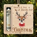 Detail of wooden reindeer Christmas money holder ornament with festive snowflake patterns - 4 Deer