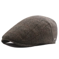 Plaid newsboy cap in brown and grey tweed fabric with silver decorative button detail - 58cm / Khaki