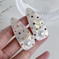 Pair of pearlescent white acetate drop hair clips with multi-color rhinestones and pearls - 5.1cm / Iridescent White Pair