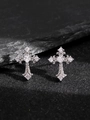 Orecchini a croce gotica in argento con zirconi bianchi e pietra centrale a cuore - Croce di Cuore Argento (A-970)