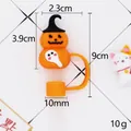 Halloween pumpkin ghost silicone straw topper 10mm dust plug for reusable straws - Pumpkin Elf / Bagged without Straw