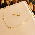 Gold-plated stainless steel jewelry set with infinity pendants and matching stud earrings - Necklace + Stud Earrings 2-Piece Set (N2803) / Gold
