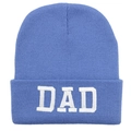 Light blue knit beanie featuring white DAD embroidery and thick ribbed texture - DAD / Cyan Blue