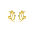 Elegant gold 925 silver C-shape earrings with triple-layer zircon stone inlay - 925 Silver / 18K Gold (White Zirconia)