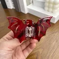 Dark red marble textured bat-shaped hair claw clip with golden metal spring gothic accessory - Marble Texture / Red