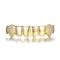 Macro detail of gold-plated hip-hop grillz showing polished surface and micro pavé stones - Gold (Bottom Teeth)