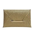 Pochette enveloppe chic à paillettes dorées avec barre métallique polie pour les soirées - Or