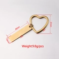 Polished gold stainless steel heart keychain with engravable rectangular bar pendant - Gold