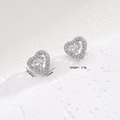 Silver heart halo earrings with clear cubic zirconia, size 11mm by 10.4mm, 2.3g - Stud Earrings / White