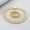Conjunto de collar y pulsera de cadena cubana de acero de titanio dorado 24mm - Juego de Oro Pulido