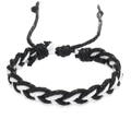 Detail of adjustable black and white braided cotton rope bracelet with woven texture - Black White
