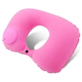 Pink inflatable U-shaped travel neck pillow with manual press pump and locking buckle - Flocking/Velvet / Neck Pillow / Pink