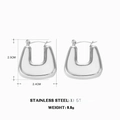Silver hollow U-shaped stainless steel earrings measuring 2.5cm by 2.4cm in size - Polished Square Earrings / Steel