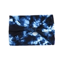 Elastic wide knotted headband with deep blue and white tie-dye pattern for yoga - Style 89