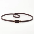 Slim dark brown leather belt for women with a rectangular golden metal buckle - Coffee