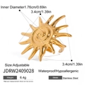 Detailansicht verstellbarer goldener Sonnenring mit Maßen und wasserfesten Merkmalen - Edelstahl Sonne Form Verstellbarer Ring (JDRW2409028) / Gold