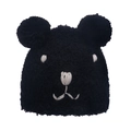 Winter plush bear ear knit hat in black with cute cartoon embroidery for warmth - Adjustable 56-60cm / Black