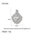 Macro view of silver heart pendant with size specs 18x12mm and 1.8g weight - Silver Sacred Heart DFC44S