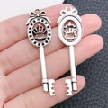 Vintage silver key pendants with crown and bow details for DIY jewelry making - Crown Key (4563)