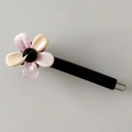 Haarklammer aus Harz mit rosa-beige Blüte und schwarzem Strass auf schwarzer Basis - Schwarzrosa
