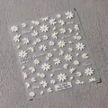 Stickers ongles marguerites 3D relief TS-3595 avec motifs floraux blancs et texte d'art - TS-3595 Marguerite en Relief