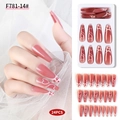 Pink gradient long coffin press-on nails with white heart and leopard print patterns - F781-14/Long Coffin/Leopard Heart French