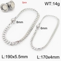 2-teiliges Edelstahl-Kubaketten-Armband-Set mit 6 mm und 8 mm Magnetverschlüssen - Flache NK-Kette - Kleine Größe (17cm) / Stahlfarben