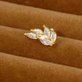Clou d'oreille feuille dorée avec cinq zircons marquise et fermoir à boule vissée - Forme de Feuille / Or