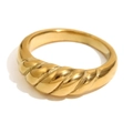 Polished 18K gold plated stainless steel croissant dome ring with a spiral design - Croissant Spiral Ring/Gold/Size 6