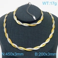 Two-tone woven snake chain jewelry set with necklace and bracelet in gold and silver - 3mm Two-tone Gold/Silver 2-Layer Braid (Bracelet 18cm + 5cm Extender)