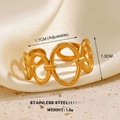 Adjustable golden stainless steel open ring with hollow interlaced oval heart design - Gold Oval Ring 2