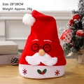 Plush red Santa hat with glasses embroidery and holly detail, size 28x38cm - Adult Expression Santa Hat Black Glasses