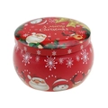 Red Christmas metal tin with Santa and reindeer pattern for candy or candles - D225-Red Merry Christmas