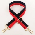 Adjustable red and black striped crossbody bag strap with polished gold metal buckles - Gold Buckle / Black and Red