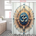 Detail of 3D mandala shower curtain with Om symbol and 180x180cm size specifications - 90*180cm / Peacock Blue (Mandala Print)