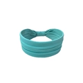 Detailed close-up of wide tiffany blue elastic knitted yoga headband with twist detail - Diamond Blue