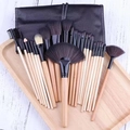 24-piece professional makeup brush set with wooden handles and black faux leather bag - 24pcs Natural Wood